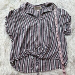 Cloth & Stone Striped Button Down Shirt - Black, White, Red